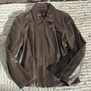 Women's Brown Leather Jacket, Geoffrey Beene Sport, Size S